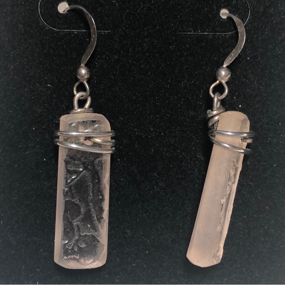 Pink etched glass drop earrings